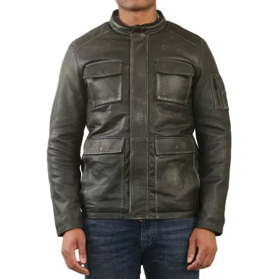 Truclothing Vintage Leather Safari Parka Jacket In Black