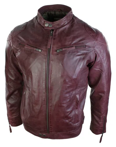 Truclothing Vintage Slim Fit Real Leather Jacket In Brown