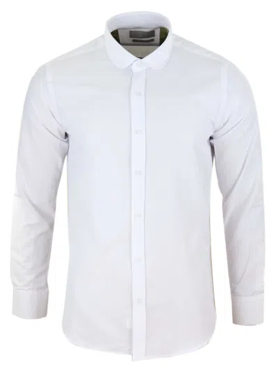 TRUCLOTHING WHITE ROUND CLUB COLLAR BUTTON SHIRT REGULAR FIT