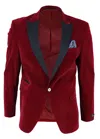 Truclothing Wine Velvet 1 Button Jacket Tuxedo Blazer In Pink