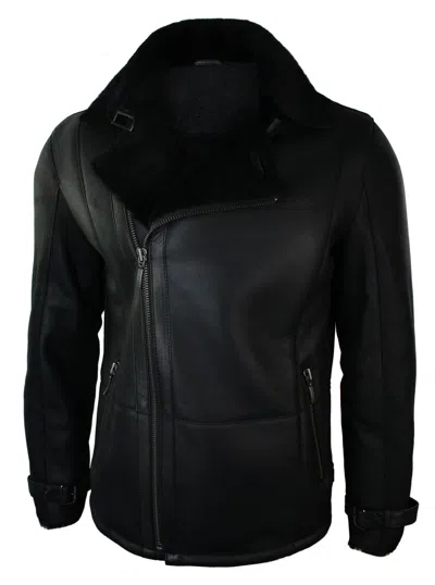 Truclothing Winter Sheepskin Mid Length Jacket In Black