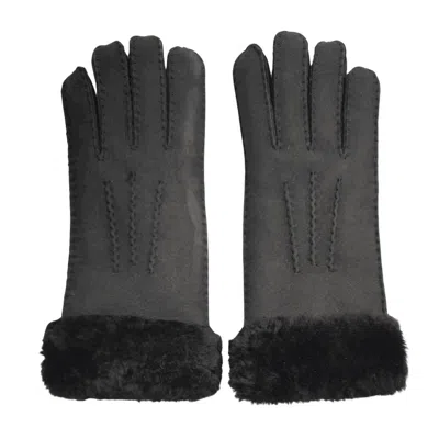Truclothing Winter Warm Leather Gloves Suede Thick Plush Shearling Cuff In Gray
