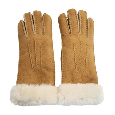 Truclothing Winter Warm Leather Gloves Suede Thick Plush Shearling Cuff In Yellow