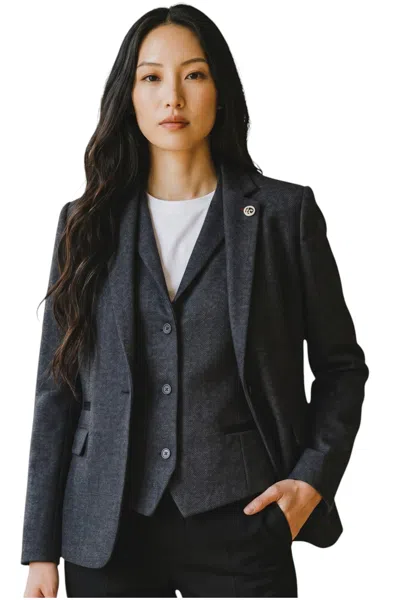 Truclothing Women's Black Herringbone Wool Tweed Blazer Waistcoat 2 Piece Set - Ws-1 In Red