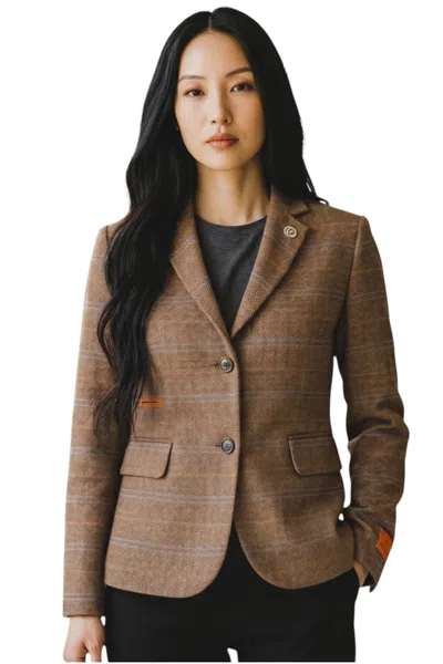 Truclothing Women's Oak Brown Tailored Check Tweed Blazer Formal Jacket - Tpstz-7 In Yellow