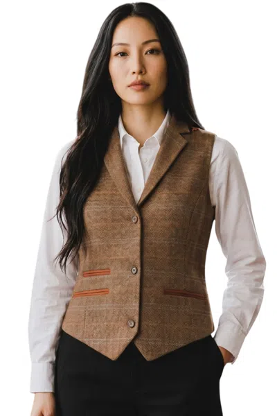 Truclothing Women's Oak Brown Tailored Fit Tweed Waistcoat Formal Vest - Tpstz-7