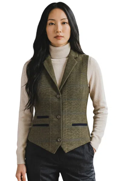 Truclothing Women's Olive Tailored Fit Tweed Waistcoat Formal Vest - Tpstz-7 In Green