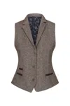 Truclothing Wsn - Tweed Herringbone 1920's Waistcoat In Brown
