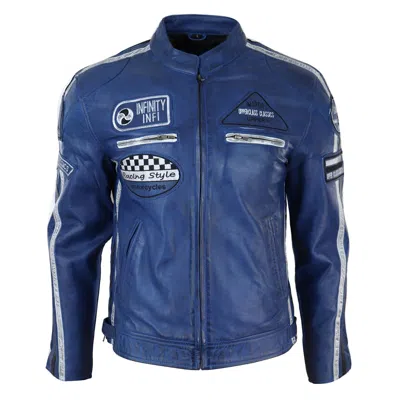 Truclothing Zipped Biker Leather Jacket In Blue