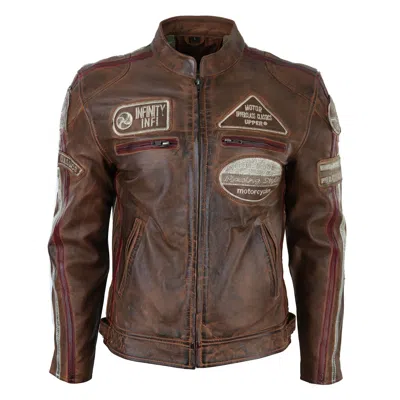Truclothing Zipped Biker Leather Jacket In Brown