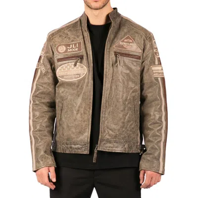 Truclothing Zipped Biker Leather Jacket In Brown
