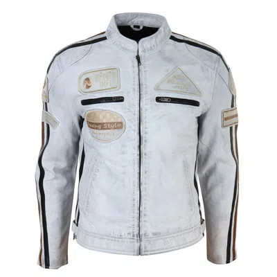 Truclothing Zipped Biker Leather Jacket In White