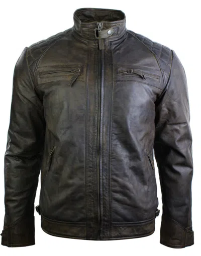 Truclothing Zipped Soft Leather Short Biker Jacket In Green