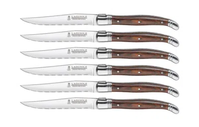 Trudeau Laguiole Steak Knives With Pakkawood Handles, Set Of 6, Stainless/wood In Brown