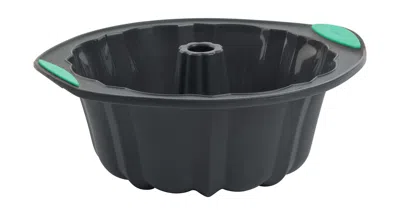 TRUDEAU STRUCTURE SILICONE 10 CUP FLUTED CAKE PAN, GREY/MINT