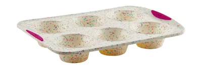 Trudeau Structure Silicone 6 Cavity Jumbo Muffin Pan, Confetti/fuchsia In White
