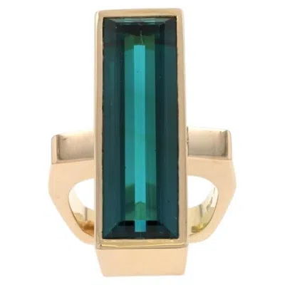 Pre-owned Trudel Modernist Indicolite Tourmaline Vintage Cocktail Ring Gold18k Rect13.28ct In Multi