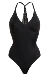 True & Co. True Body Boost Lace Racerback Bodysuit In Black