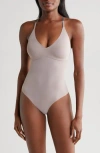 True & Co. True Body Boost Lace Racerback Bodysuit In Mink