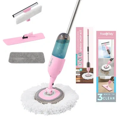True & Tidy 360 Spray Mop With 3 Interchangeable Heads, Pink