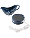 True & Tidy Ceramic Gravy Boat With Warmer In Blue
