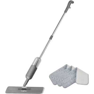 True & Tidy Spray Mop With 360-degree Swivel Mop Head, Removable Water Tank, And 1 Microfiber Mop Pad, Gray