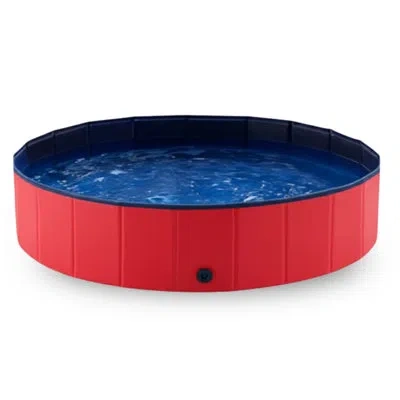 True & Tidy Summerpawz Foldable, Portable Dog Pool, 47"x12" Large, Ruby In Red
