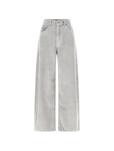 True Avenue Corduroy-texture Palazzo Trousers In Gray