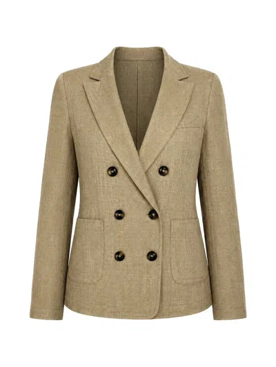 True Avenue Double-breasted Linen Blazer In Green