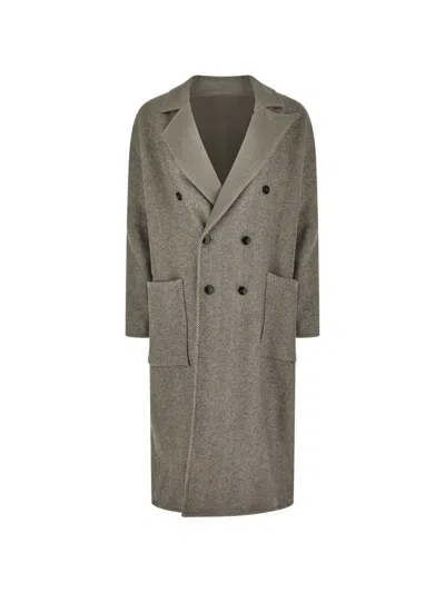 True Avenue Herringbone Double-breasted Coat In Gray