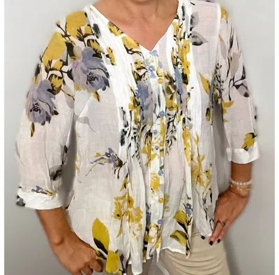 True Blue Printed V-neck Floral Top In Mustard In Yellow