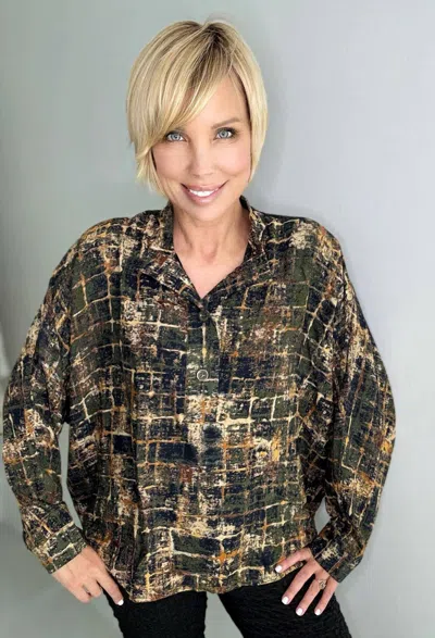 True Blue Relaxed Fit Blouse In Olive In Multi