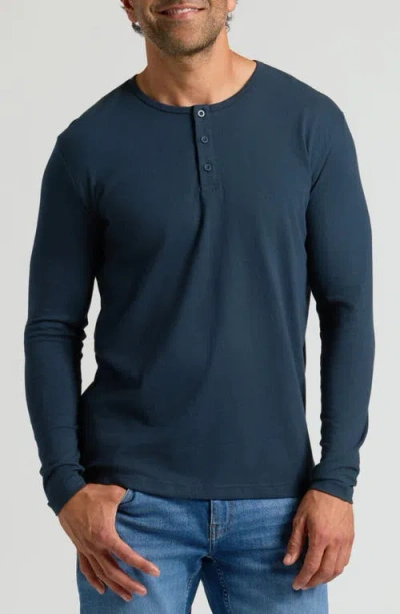 True Classic Classic Long Sleeve Henley In Blue