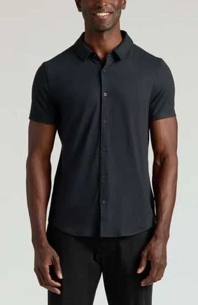 True Classic Comfort Knit Short Sleeve Button-up Shirt In Black