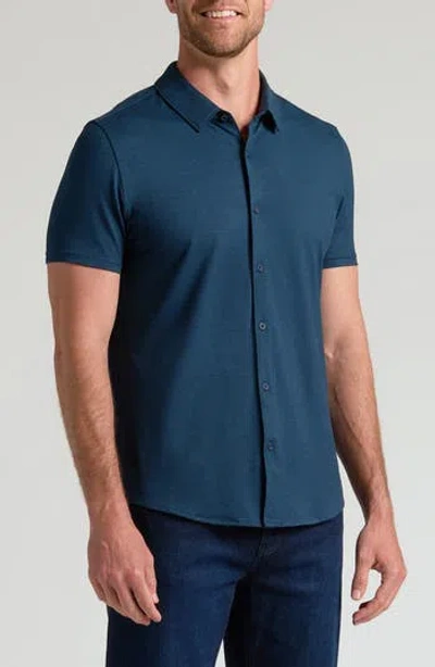 True Classic Comfort Knit Short Sleeve Button-up Shirt In Blue