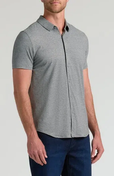 True Classic Comfort Knit Short Sleeve Button-up Shirt In Gray