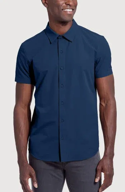 True Classic Commuter Slim Fit 4-way Stretch Short Sleeve Button-up Shirt In Blue
