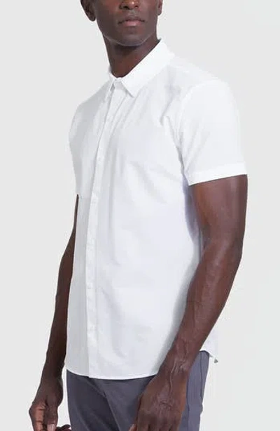 True Classic Commuter Slim Fit 4-way Stretch Short Sleeve Button-up Shirt In White