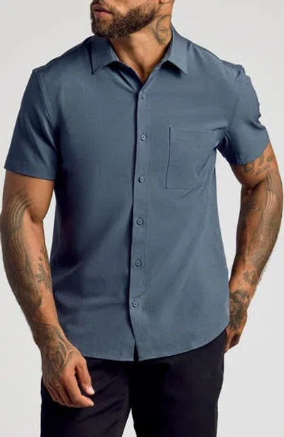 True Classic Short Sleeve Ripstop Commuter Shirt In Heather Navy