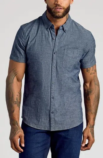 True Classic Short Sleeve Stretch Chambray Shirt In Blue
