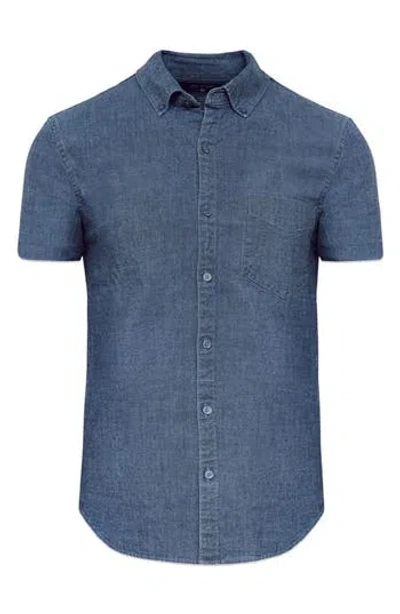 True Classic Short Sleeve Stretch Chambray Shirt In Blue