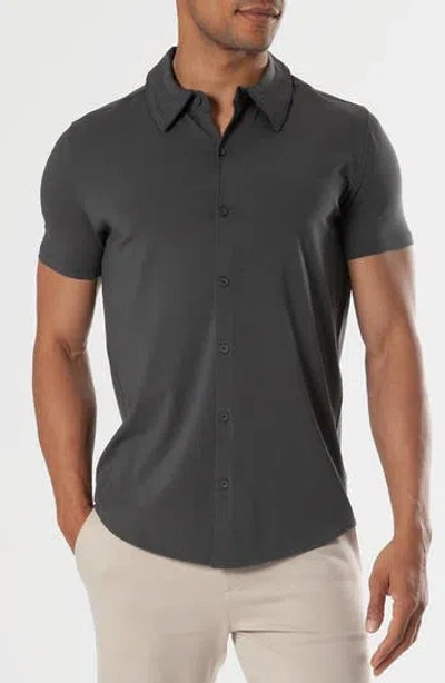 True Classic Short Sleeve Stretch Cotton Knit Button-down Shirt In Carbon