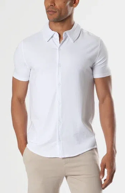 True Classic Short Sleeve Stretch Cotton Knit Button-down Shirt In Neutral