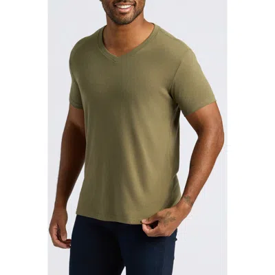 True Classic Short Sleeve V-neck T-shirt In Heather Military Green