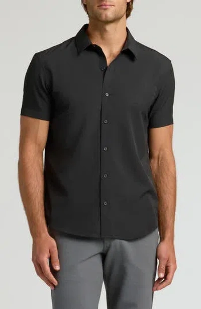 True Classic Slim Fit 4-way Performance Stretch Short Sleeve Button-up Shirt In Black