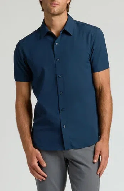 True Classic Slim Fit 4-way Performance Stretch Short Sleeve Button-up Shirt In Blue