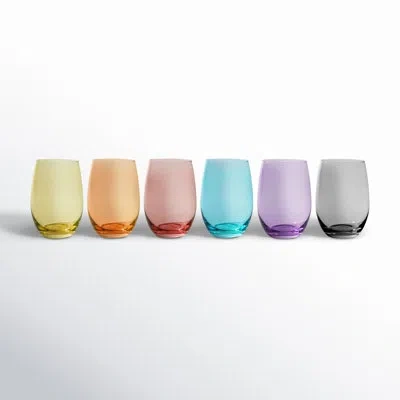 True Colorful Stemless Wine Glasses In Blue;gray;yellow;pink;orange;purple