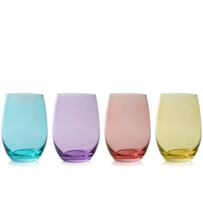 True Colorful Stemless Wine Glasses In Blue;green;yellow;purple