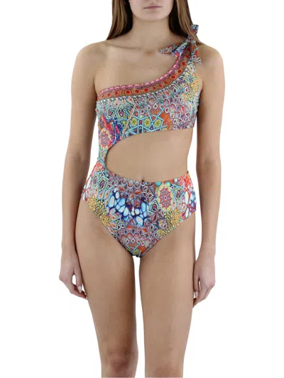 True Colours By La Moda Womens Embellished Cut-out One-piece Swimsuit In Multi