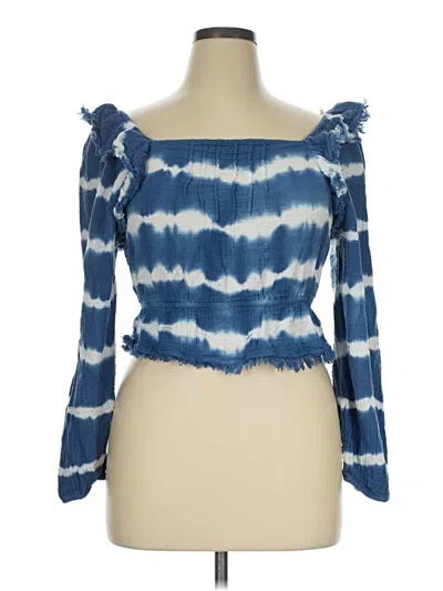 Pre-owned True Craft Long Sleeve Top Blue Off The Shoulder Neckline Tops